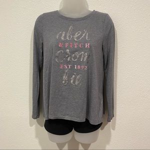 kid’s grey & pink abercrombie logo glitter long sleeve t shirt top